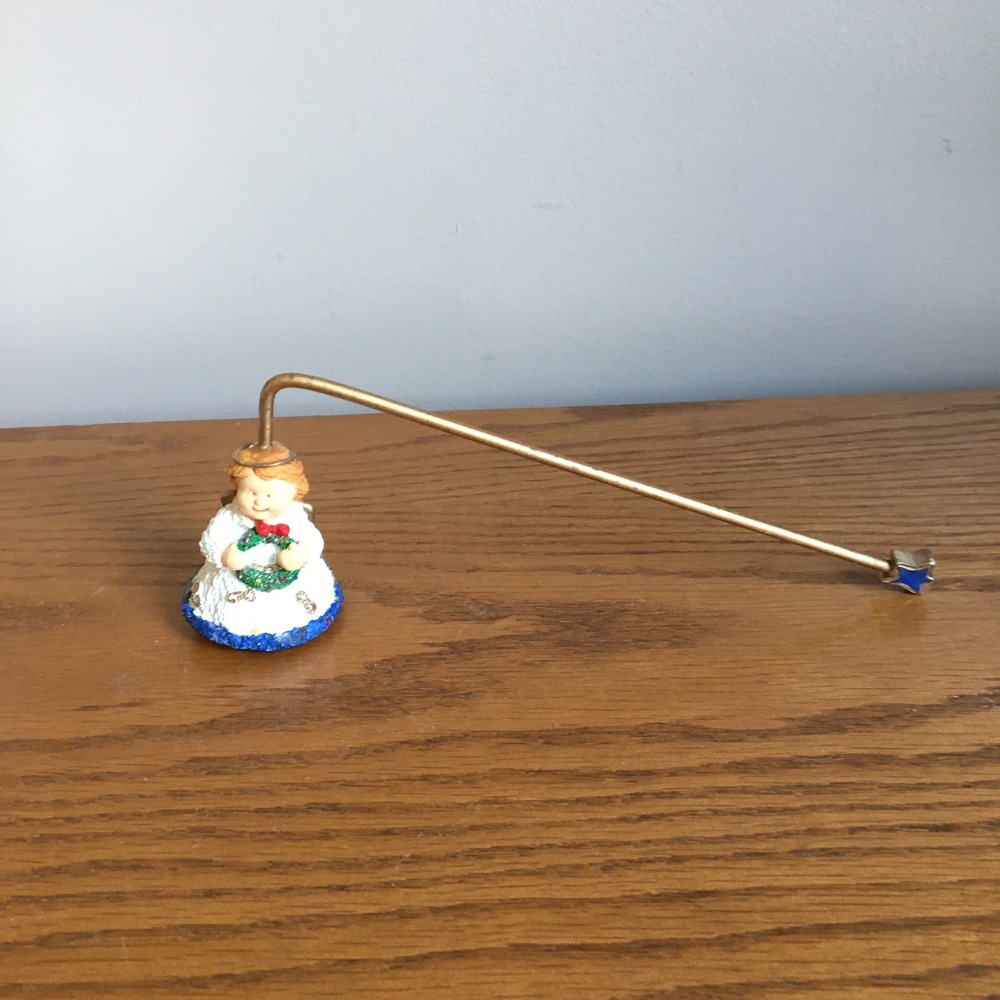 Vintage 90s Angel Candle Snuffer Resin Christmas Wreath Star